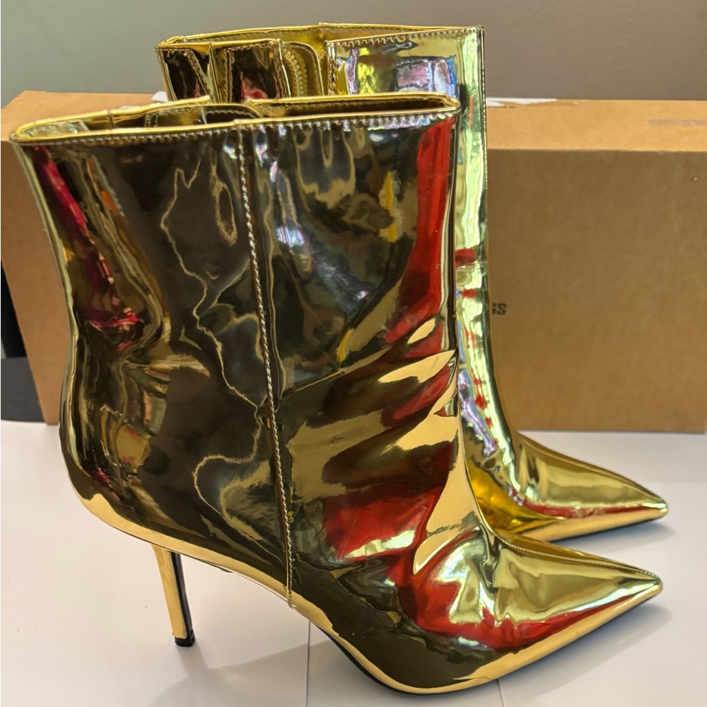 INC International Concepts Shiny Gold Heeled Boots